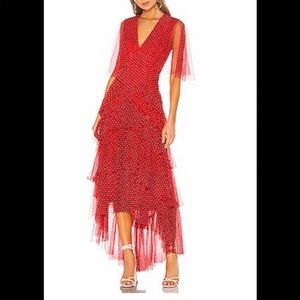 BCBGMAXAZRIA Tiered Polka Dot Gown. Red, Sz. 0 New with tags.